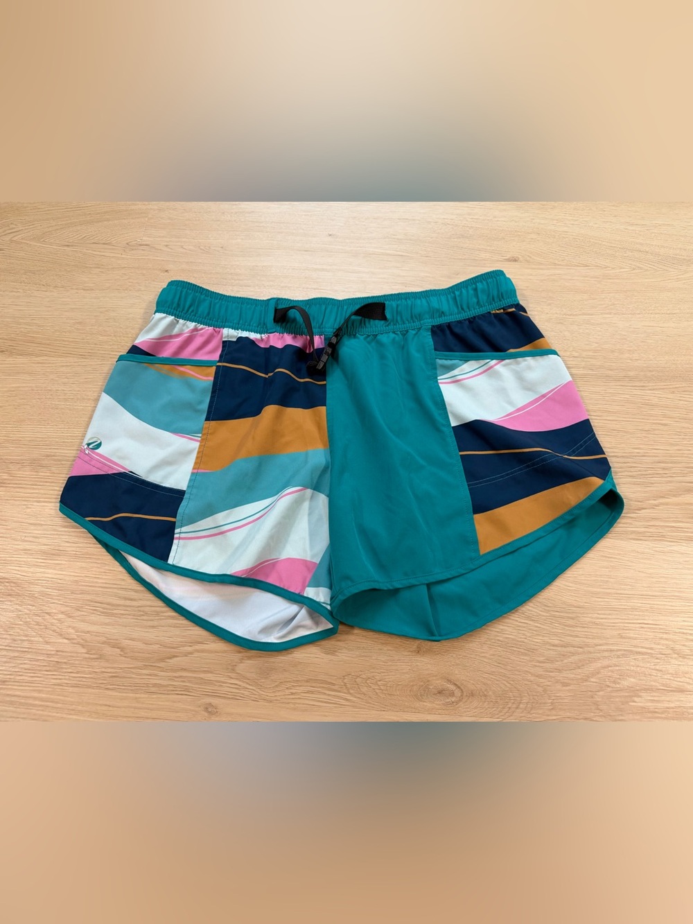 Nani Active Hybrid Board Shorts Womens XL Teal Pink Abstract Belted | Gorpcore